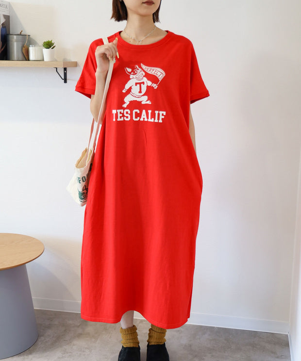 《6月下旬お届け予定》TES ORGANIC COTTON FLOCK COLLAGE BUHI ONE PIECE / ワンピース