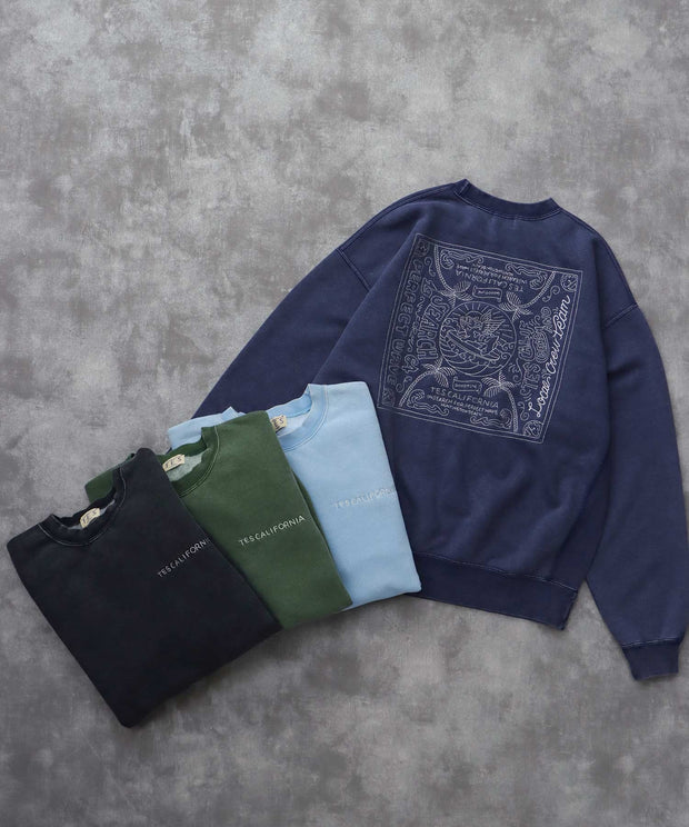 《10月下旬お届け予定》TES BANDANA EMB PIGMENT BIG SWEAT / クルーネックスウェット